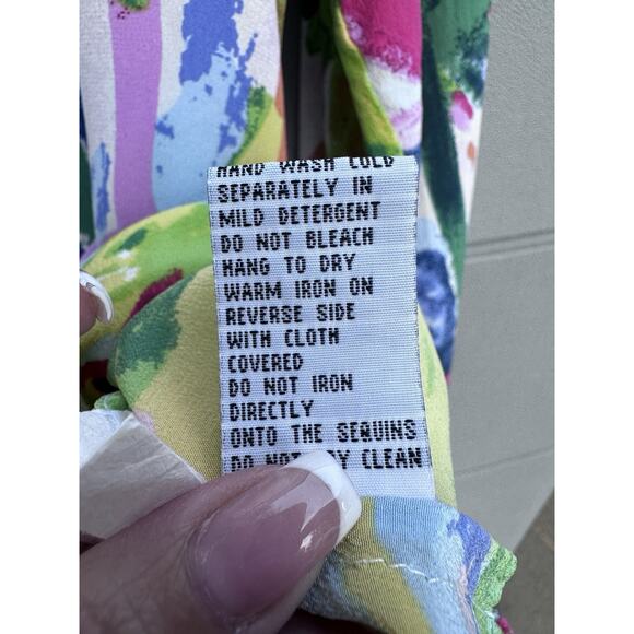 Michael Leu Women's Silk Button Up Shirt Artsy Palm Tree Hawaiian Watercolors 1X - Picture 6 of 10